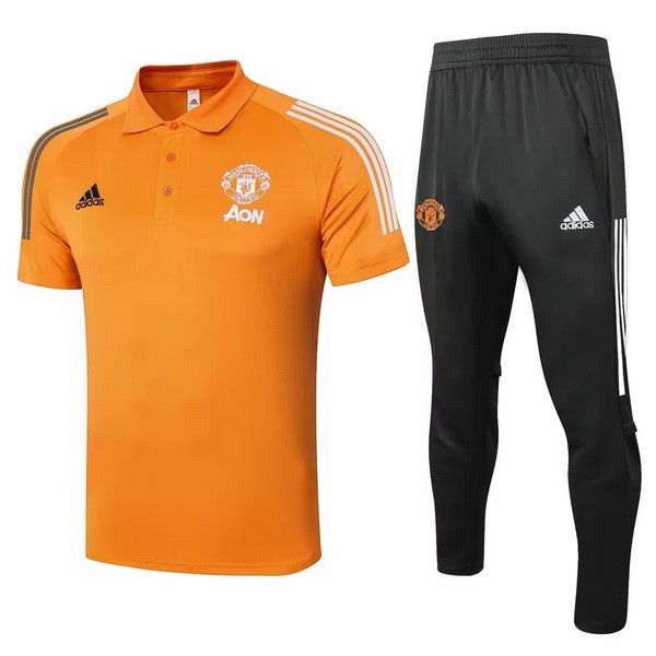 Polo Conjunto Completo Manchester United 2020-21 Naranja Negro